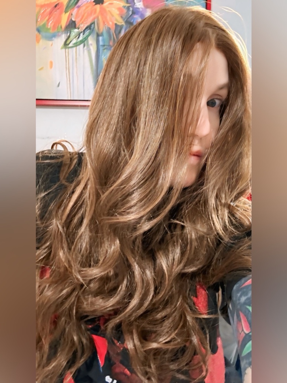 Lace font and side wavy wig medium brown hair with  highlights